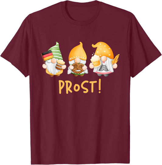 Fun Gnomes Oktoberfest Prost Beer Pretzel German Flag T-Shirt - T-Shirt | Maroon