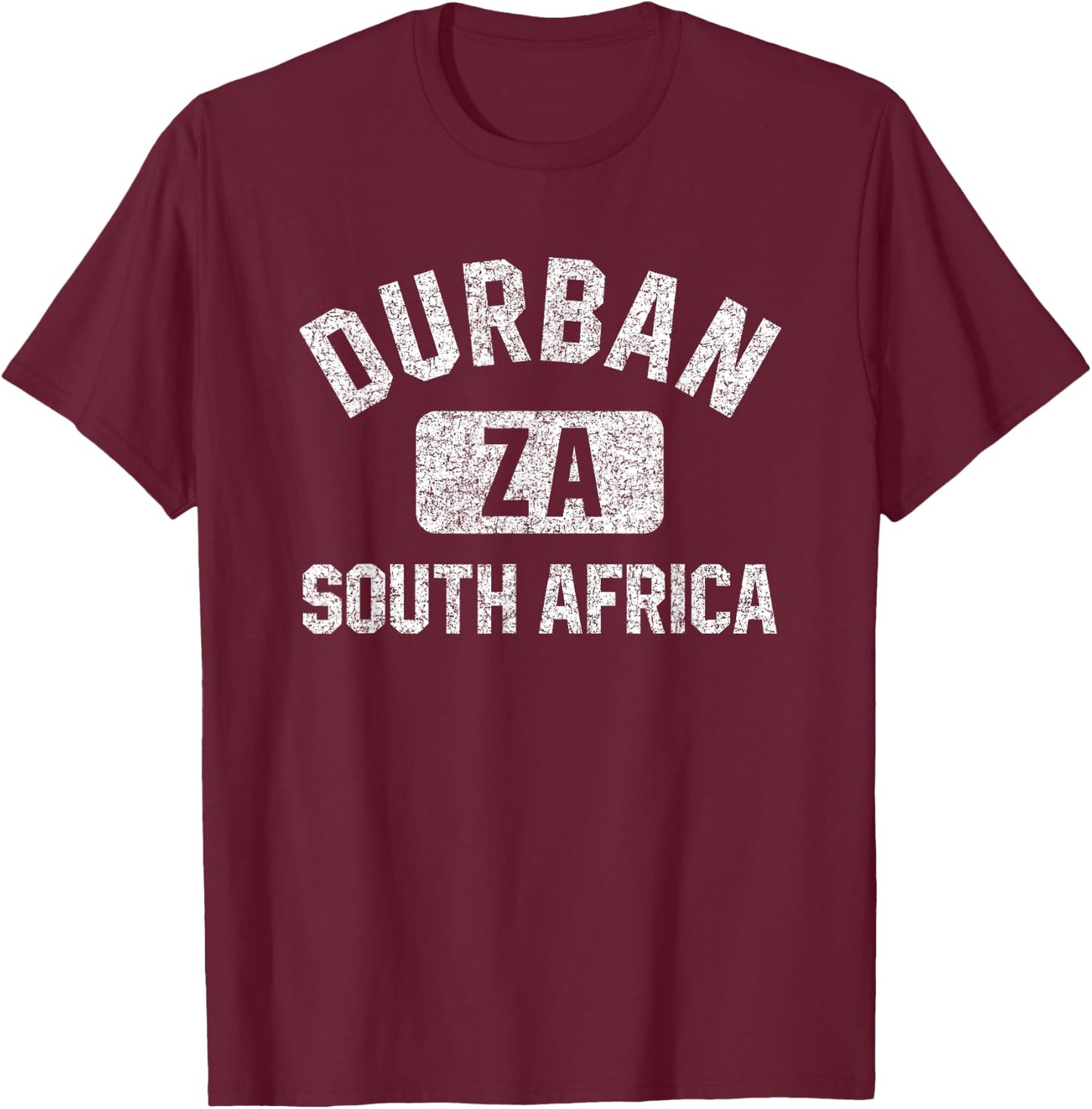 Durban South Africa Gym Style Distressed White Print T-Shirt - T-Shirt | Maroon