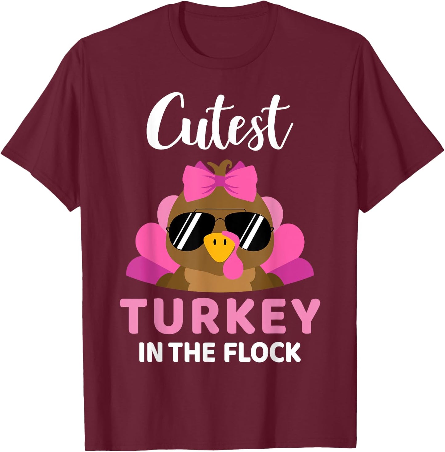 Cutest turkey in the flock girls kids toddler thanksgiving T-Shirt - T-Shirt | Maroon