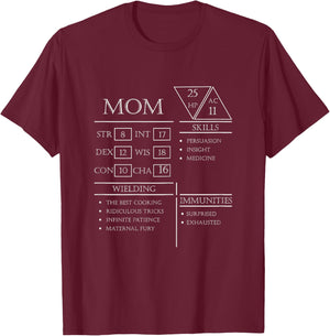 Roleplaying Dice Gamer Dragon Mom Stat Skills Wielding T-Shirt - T-Shirt | Maroon