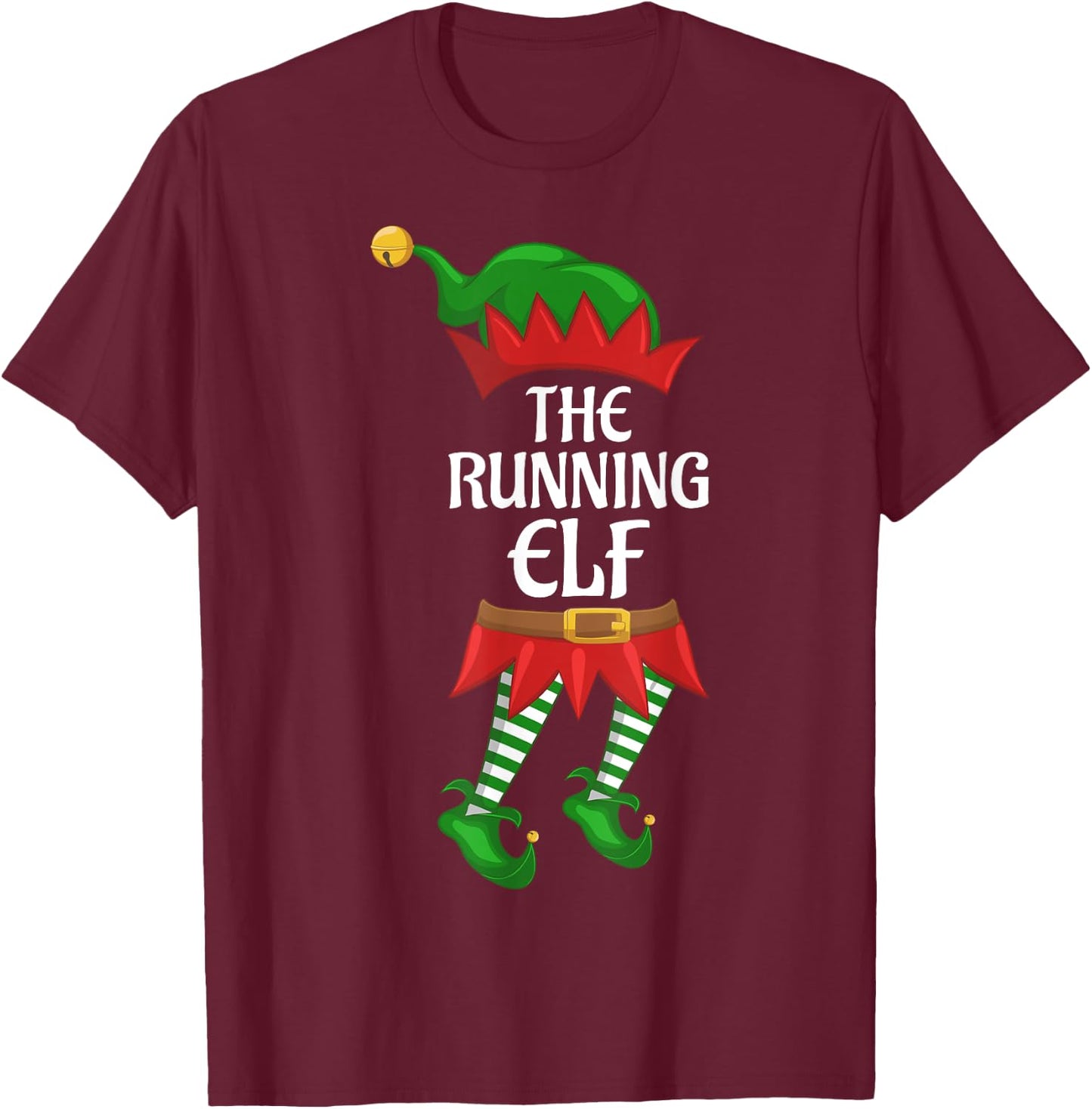 Running Elf Family Matching Group Christmas Party T-Shirt - T-Shirt | Maroon