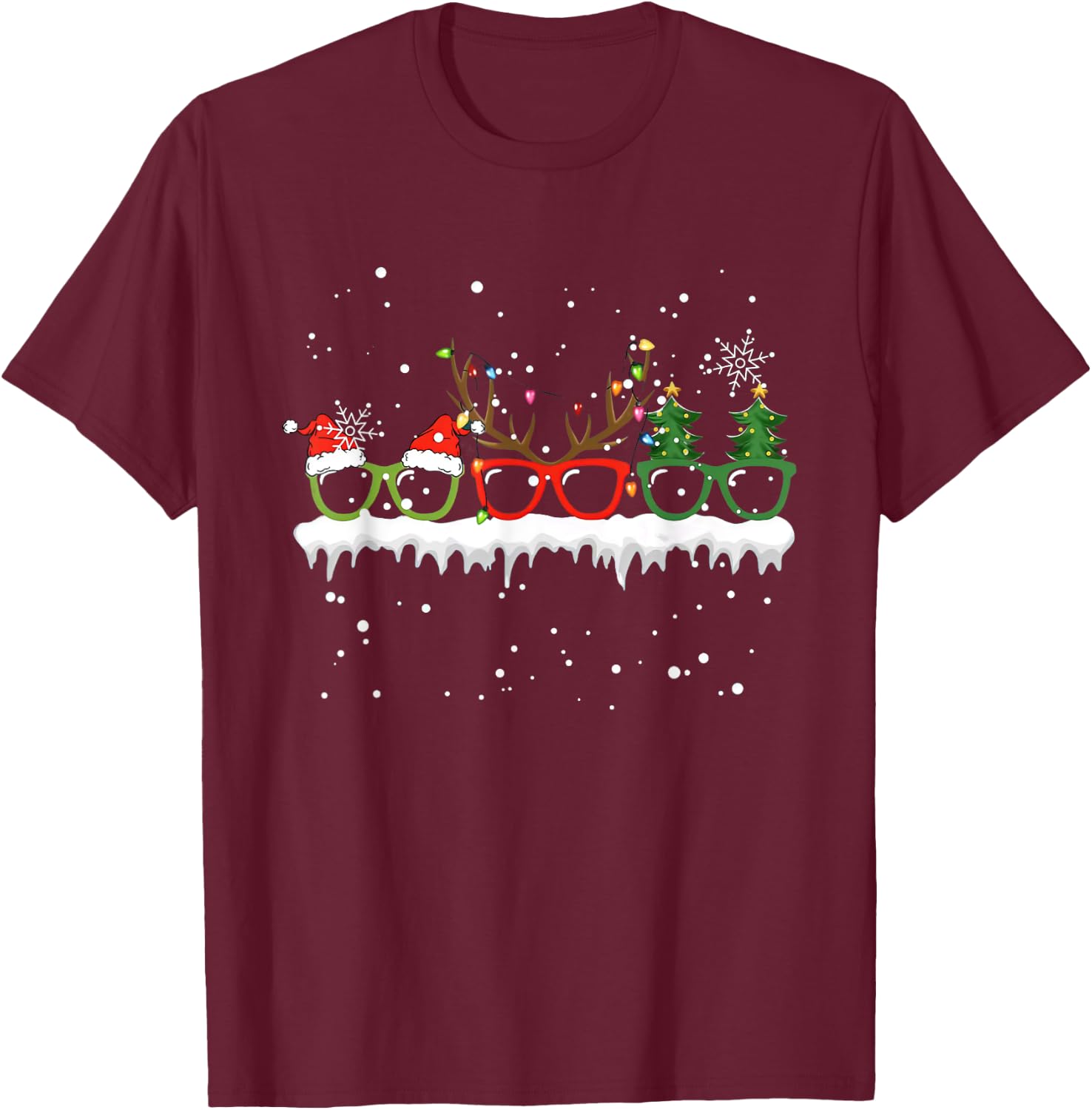 Optometrist Christmas Tree Glasses Costume Santa Optometry T-Shirt - T-Shirt | Maroon