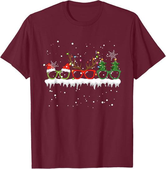 Optometrist Christmas Tree Glasses Costume Santa Optometry T-Shirt - T-Shirt | Maroon