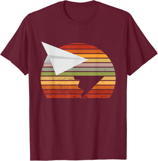 Retro Vintage Paper Airplane Aircraft Paper Plane Aviation T-Shirt - T-Shirt | Maroon