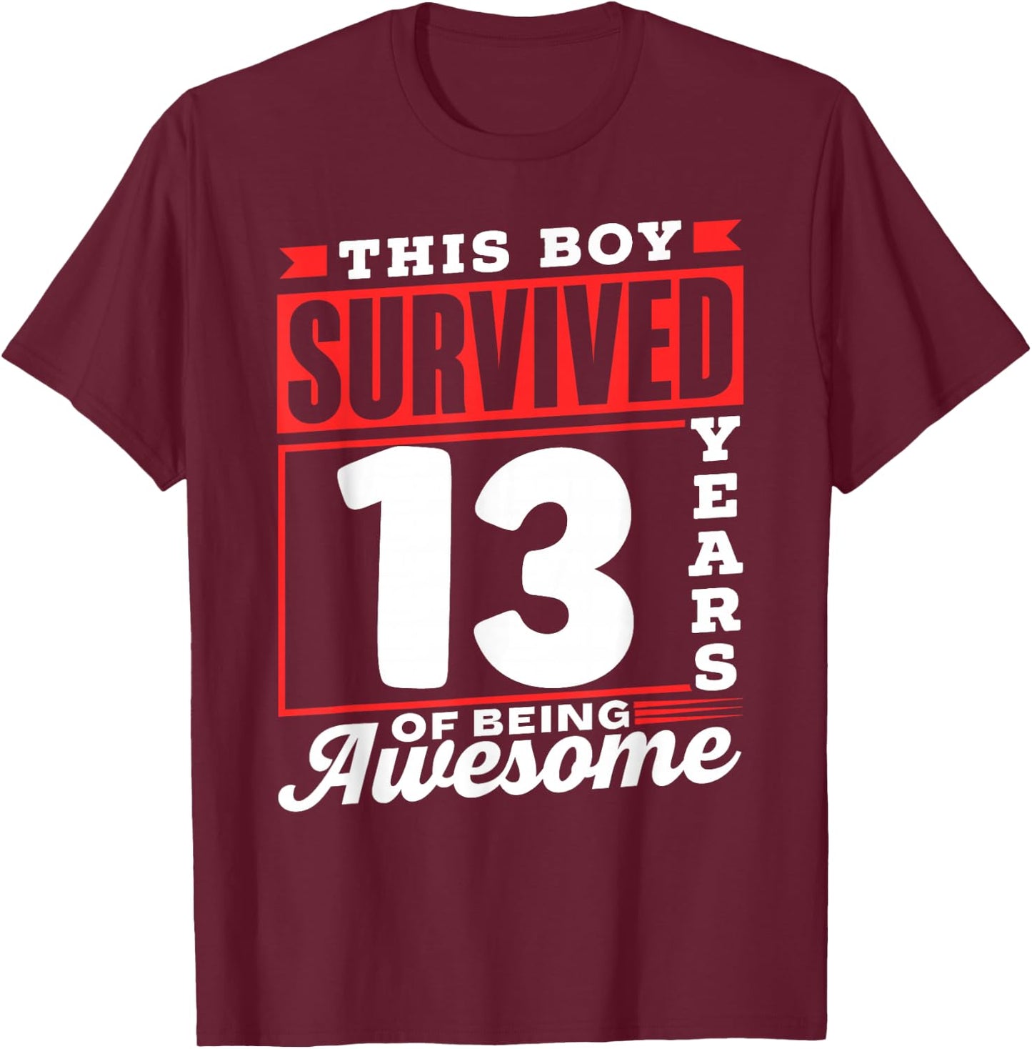 This Boy Survived 13 Years Of Being Awesome Boys Birthday T-Shirt - T-Shirt | Maroon