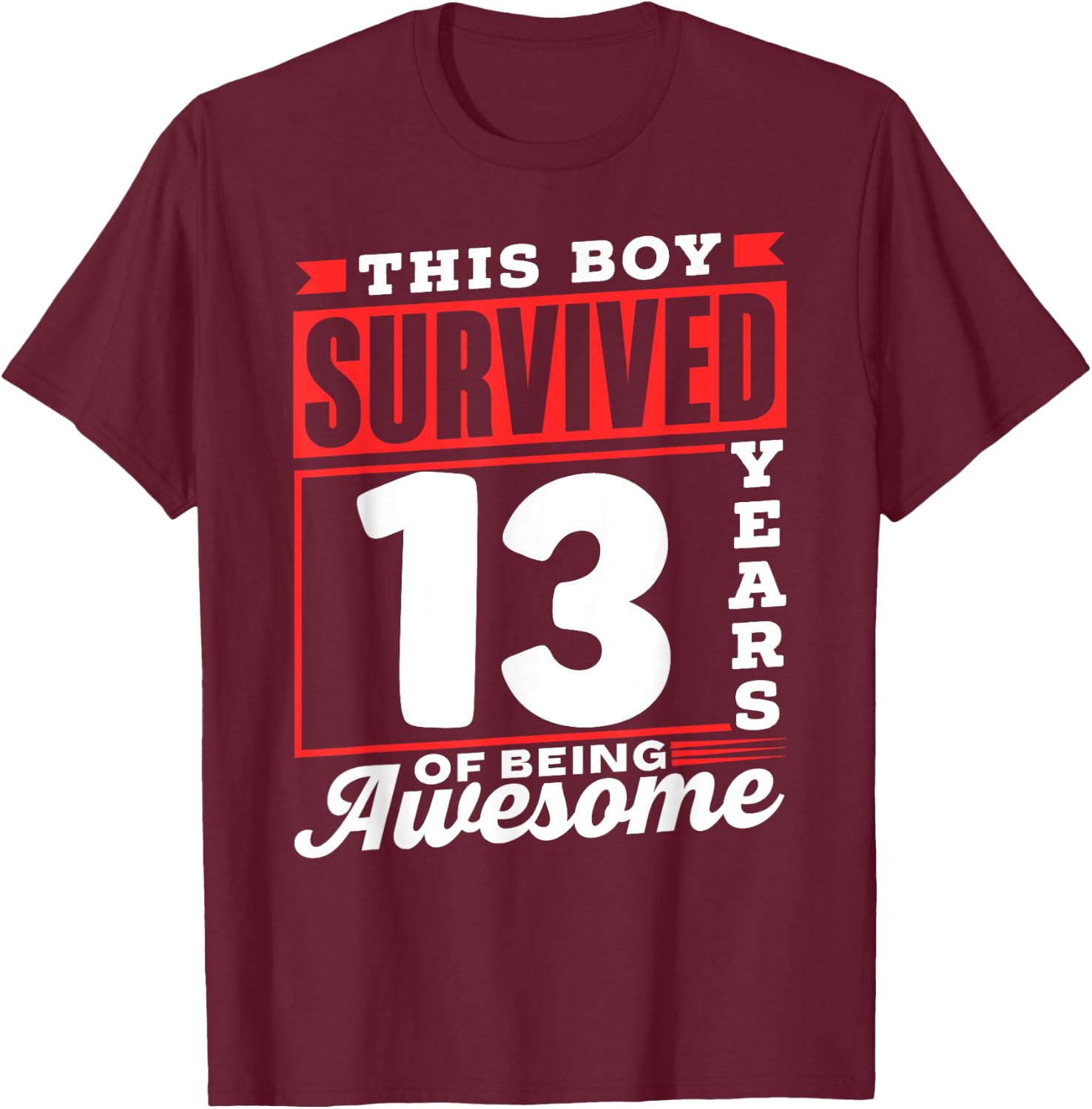 This Boy Survived 13 Years Of Being Awesome Boys Birthday T-Shirt - T-Shirt | Maroon