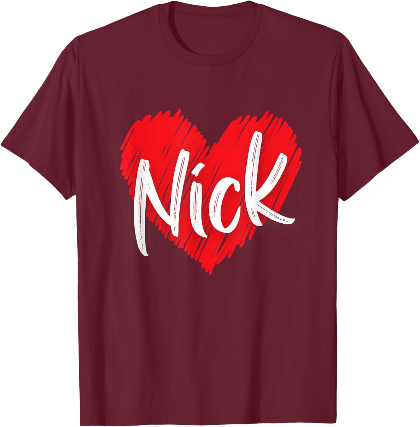 First Names Apparel I Love Nick Heart Personalized Name Nick -Adults Black Short Sleeve T-Shirt - T-Shirt | Maroon
