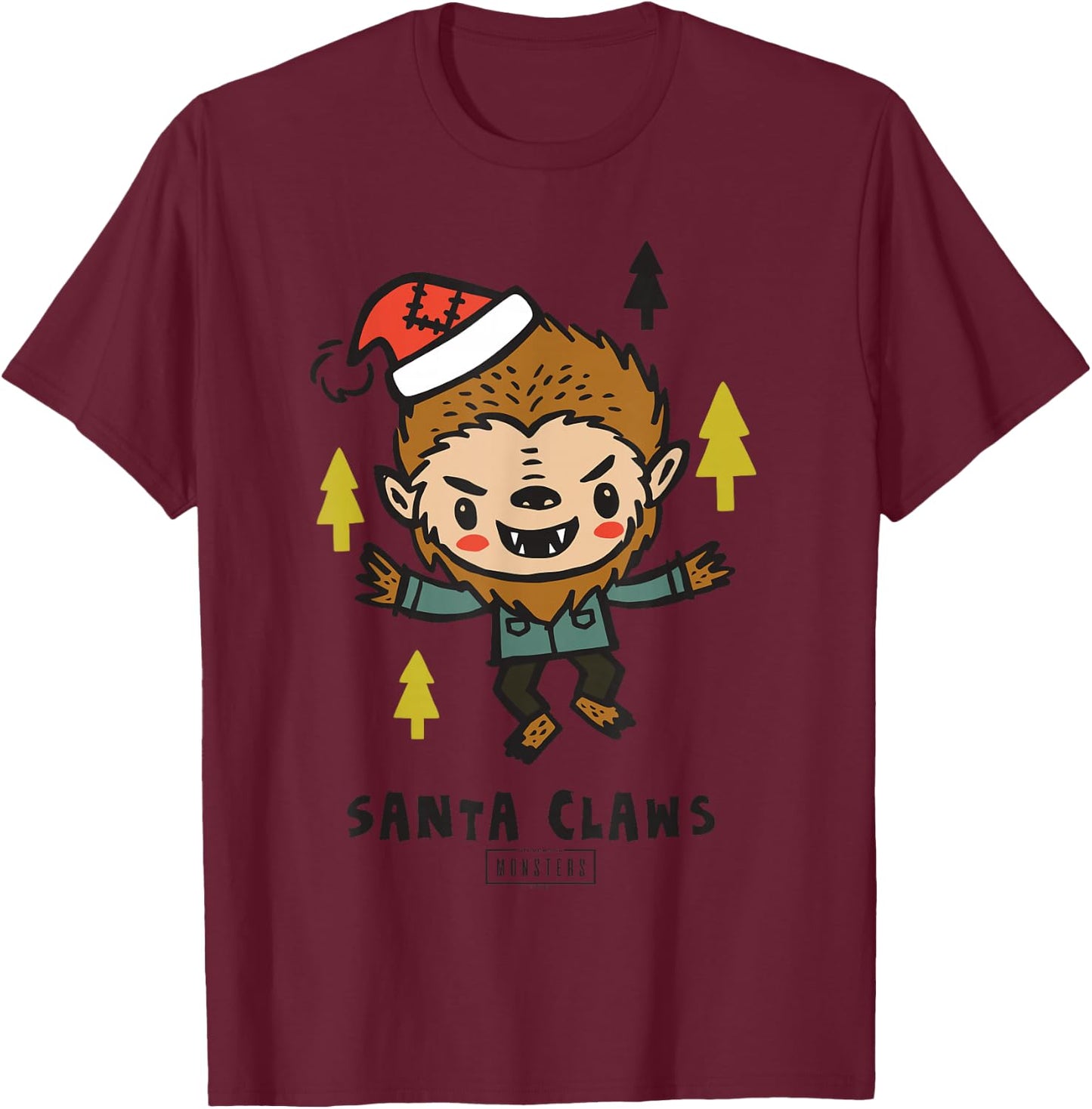 Universal Monsters The Wolf Man Santa Claws T-Shirt - T-Shirt | Maroon