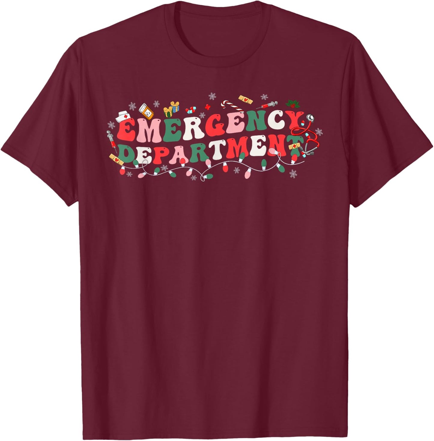 Emergency Department ER Nurse Christmas Ed Nurse Tech T-Shirt - T-Shirt | Maroon