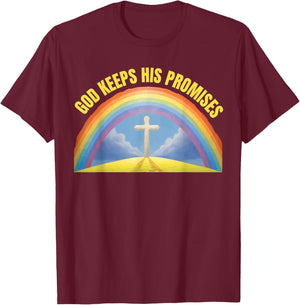Christian Religious Faith Rainbow God Keeps His Promises T-Shirt - T-Shirt | Maroon