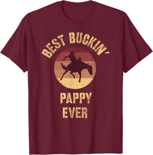 Best Buckin' Pappy Ever Rodeo Cowboy Western Bucking Horse T-Shirt - T-Shirt | Maroon