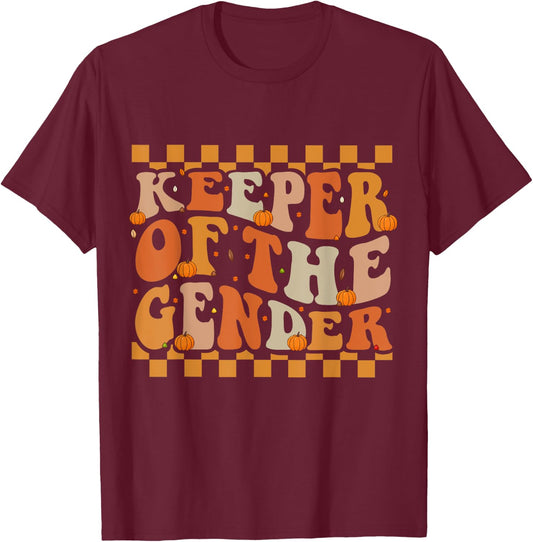 Keeper Of The Gender Fall Groovy Thanksgiving Reveal Baby T-Shirt - T-Shirt | Maroon