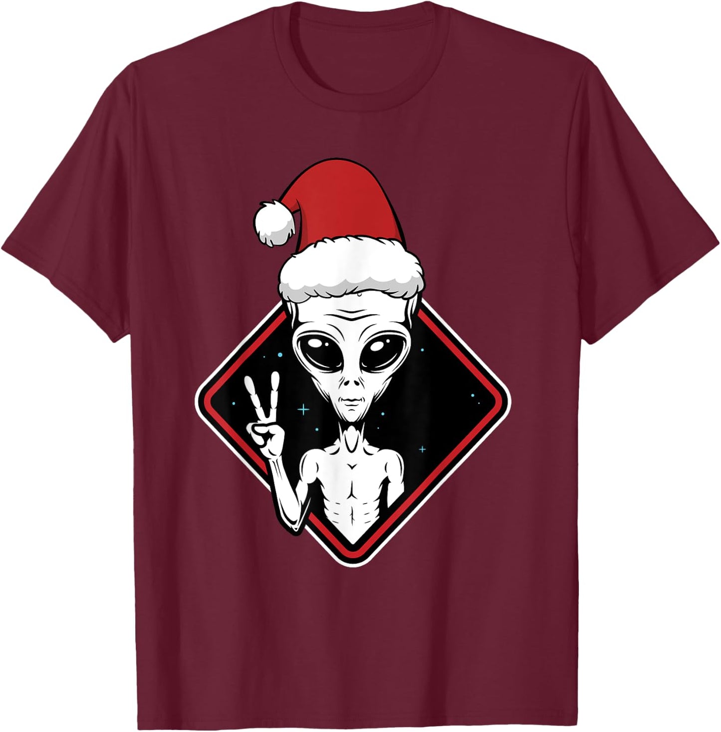 Alien Peace Santa Hat Christmas Pajama Funny X-Mas UFO T-Shirt - T-Shirt | Maroon