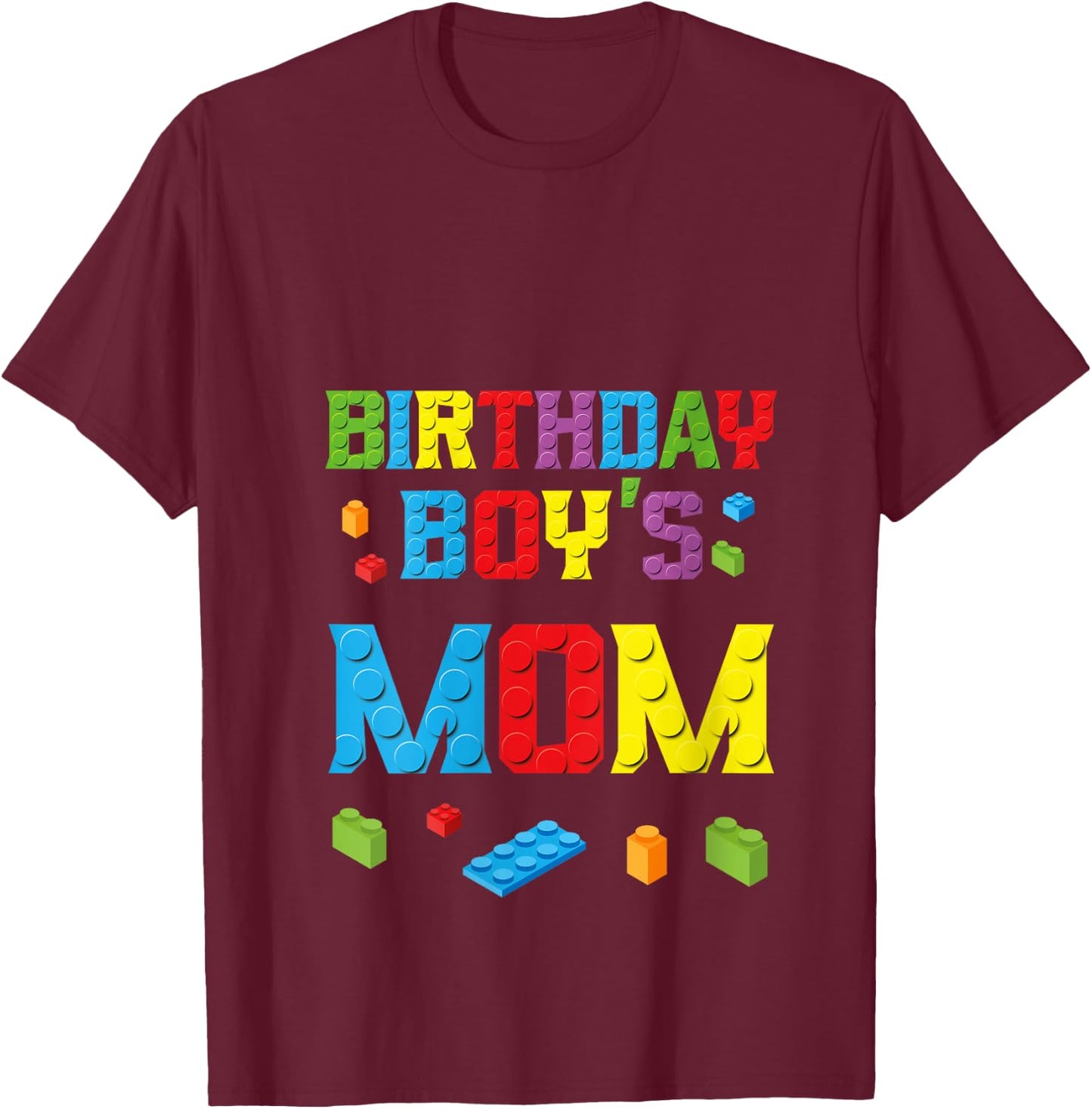 Master Builder Birthday Boy's Mom Building Bricks Blocks V-Neck T-Shirt - T-Shirt | Maroon