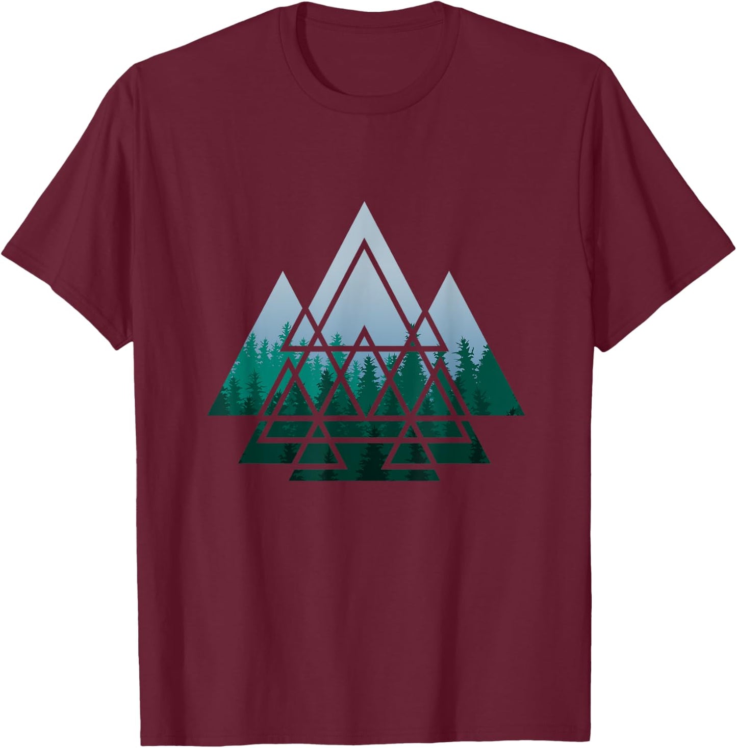 Sacred Geometry Triangles Forest Geometrical Spirituality T-Shirt - T-Shirt | Maroon
