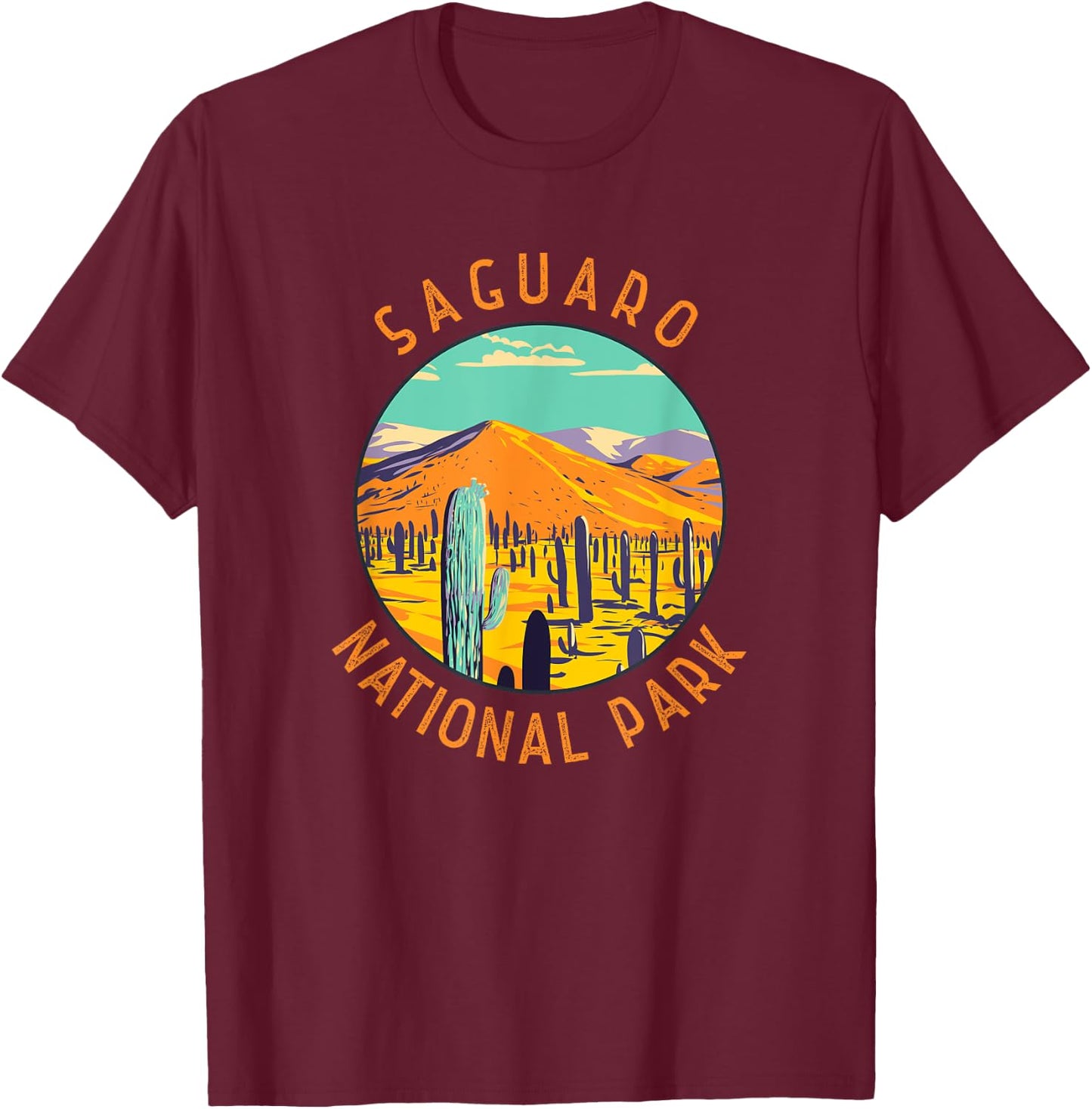Saguaro National Park Cacti Distressed Circle T-Shirt - T-Shirt | Maroon