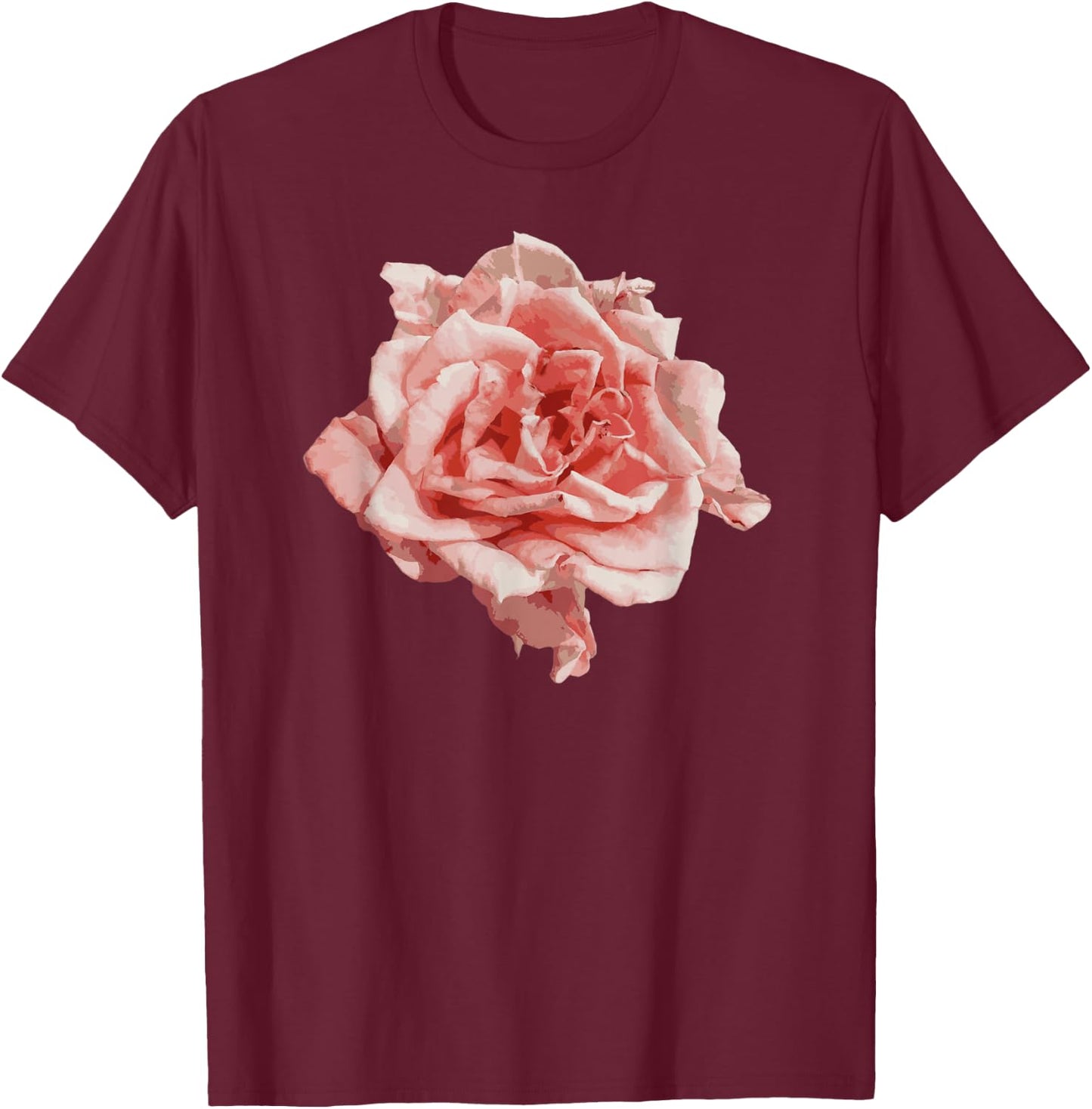 Single Pink Rose Flower Design , Girls, Teens T-Shirt - T-Shirt | Maroon