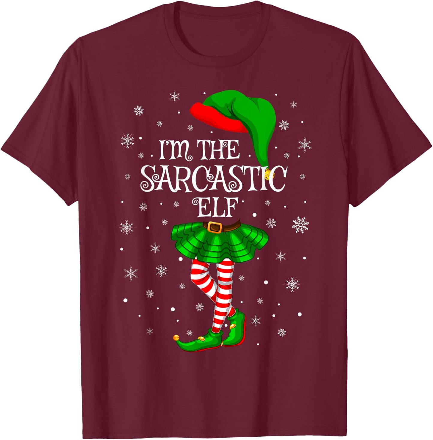 Family Matching Women Girls I'm The Sarcastic Elf Christmas T-Shirt - T-Shirt | Maroon
