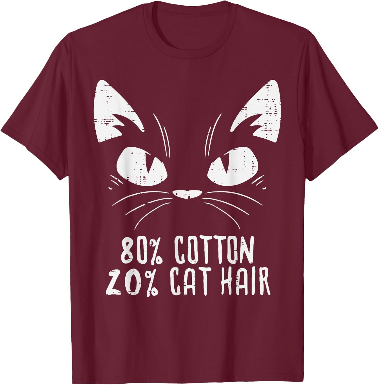 Black Cat Face 80% Cotton 20% Hair Kitten Feline Pet Lover Women Girls Kids T-Shirt - T-Shirt | Maroon