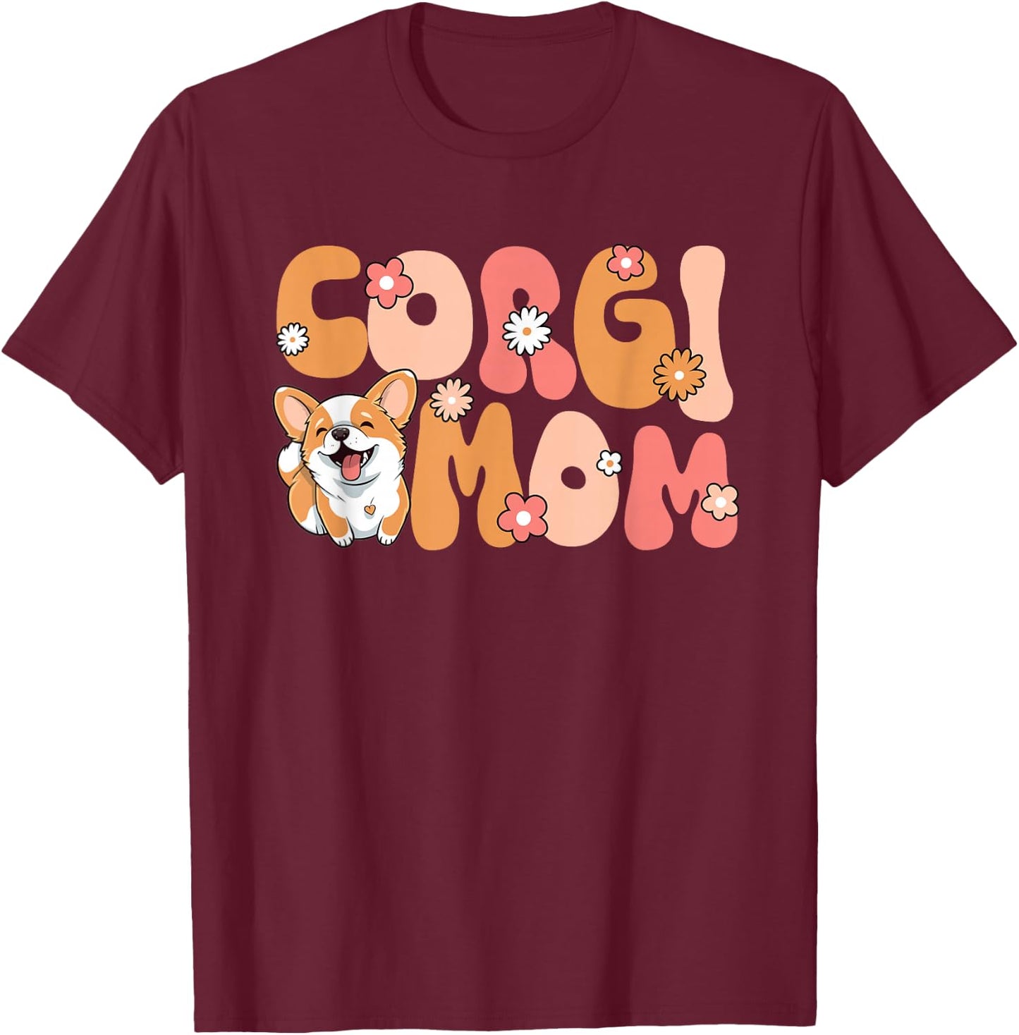 Welsh Corgi Pembroke Groovy World's Best Corgi Mom T-Shirt - T-Shirt | Maroon
