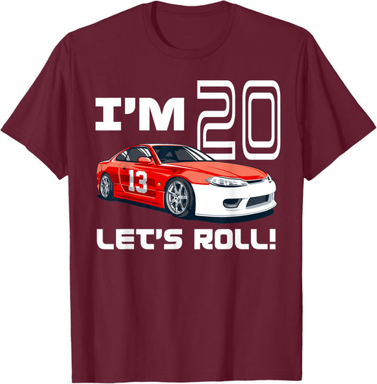 Race Car 20th Birthday Boy Racecar Racing 20 Year Old & T-Shirt - T-Shirt | Maroon