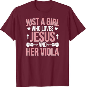 Girl Loves Jesus And Viola Player Violist Viola Lover T-Shirt - T-Shirt | Maroon