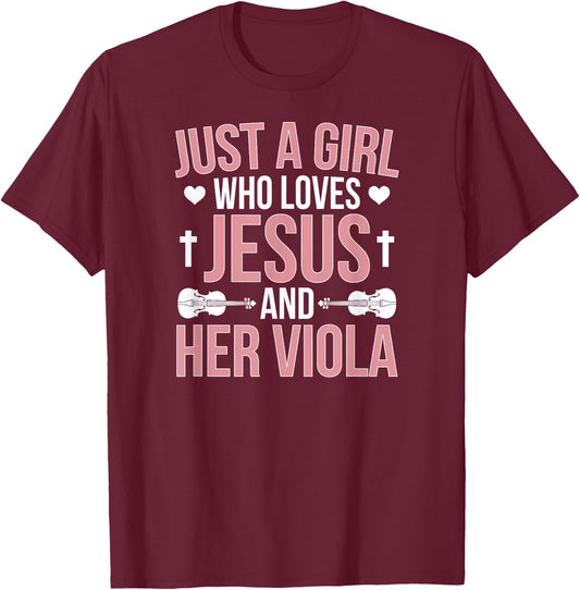 Girl Loves Jesus And Viola Player Violist Viola Lover T-Shirt - T-Shirt | Maroon
