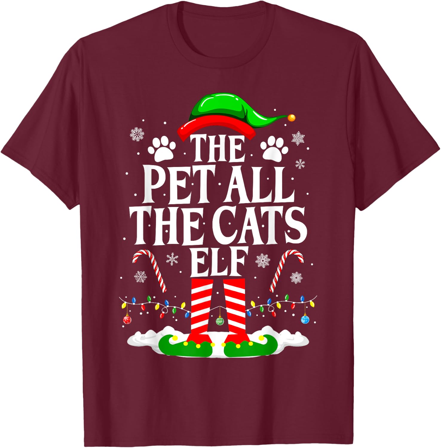 The Pet All The Cats Elf Xmas Funny Cat lover Christmas T-Shirt - T-Shirt | Maroon