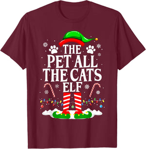 The Pet All The Cats Elf Xmas Funny Cat lover Christmas T-Shirt - T-Shirt | Maroon