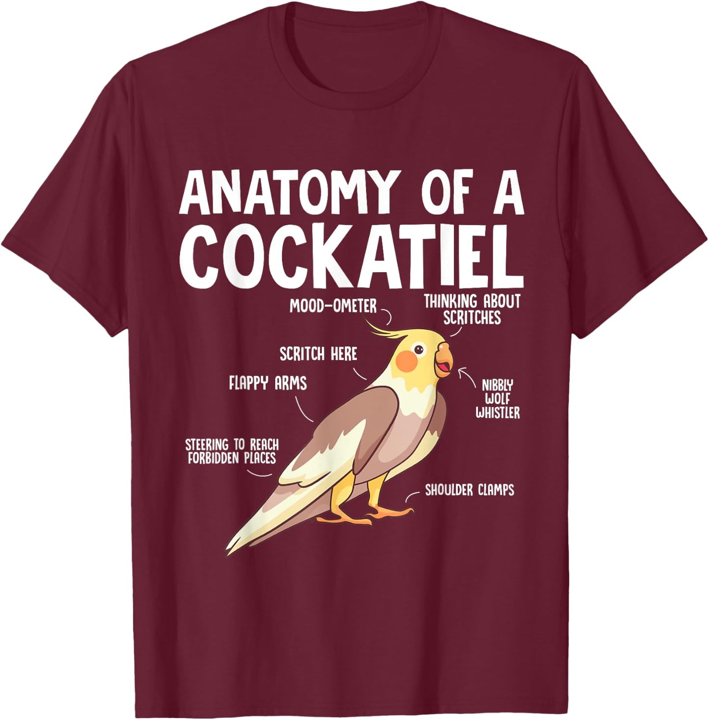 Cockatiel Parrot Bird Anatomy Of A Cockatiel T-Shirt - T-Shirt | Maroon