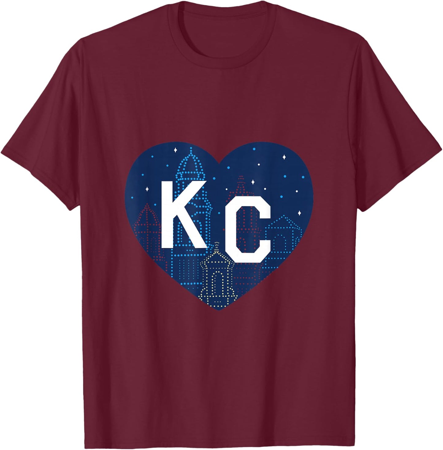 Kansas City KC Plaza Lights Heart T-Shirt - T-Shirt | Maroon