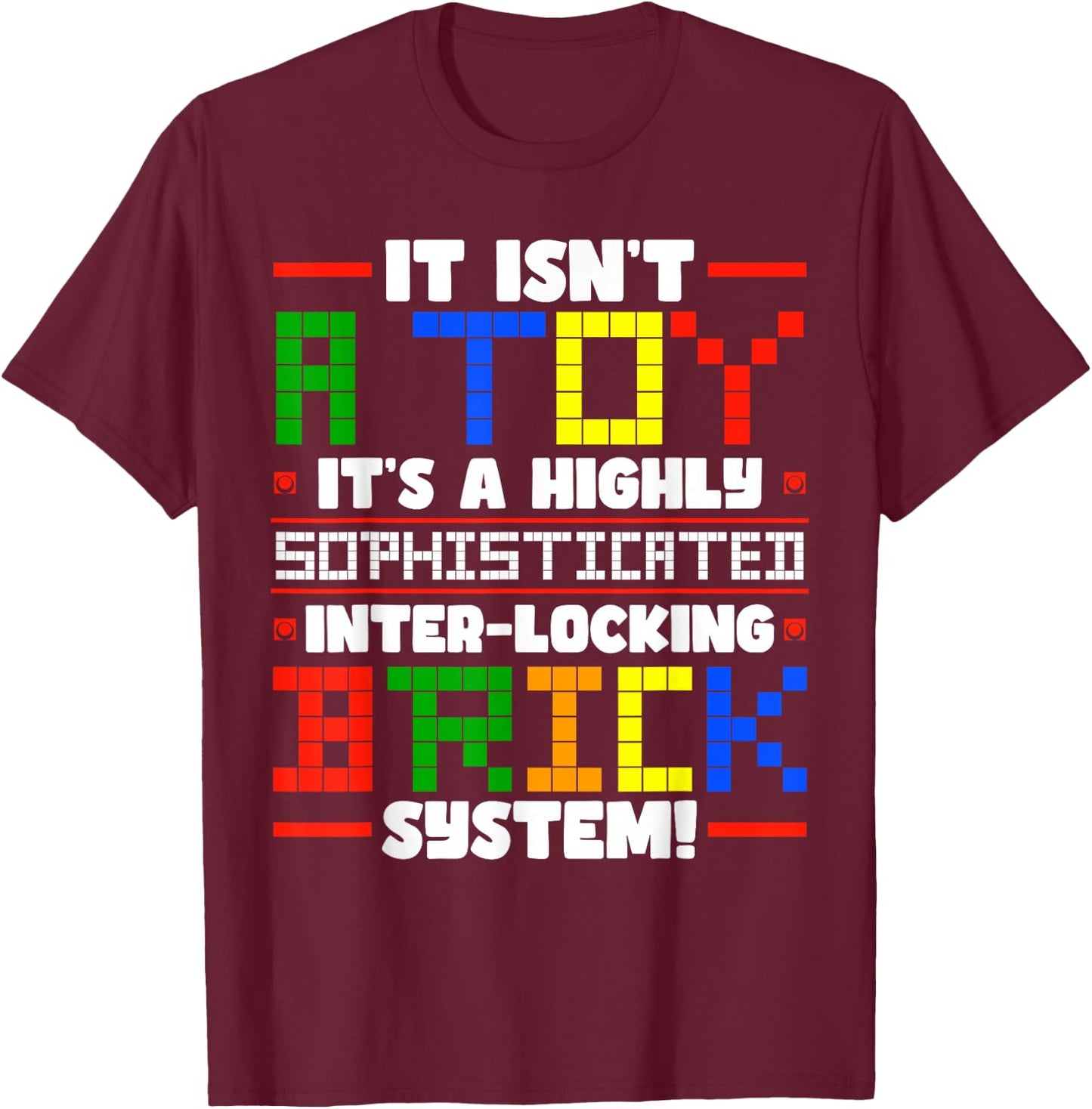 Master Builder Bricks Blocks Play Toys T-Shirt - T-Shirt | Maroon