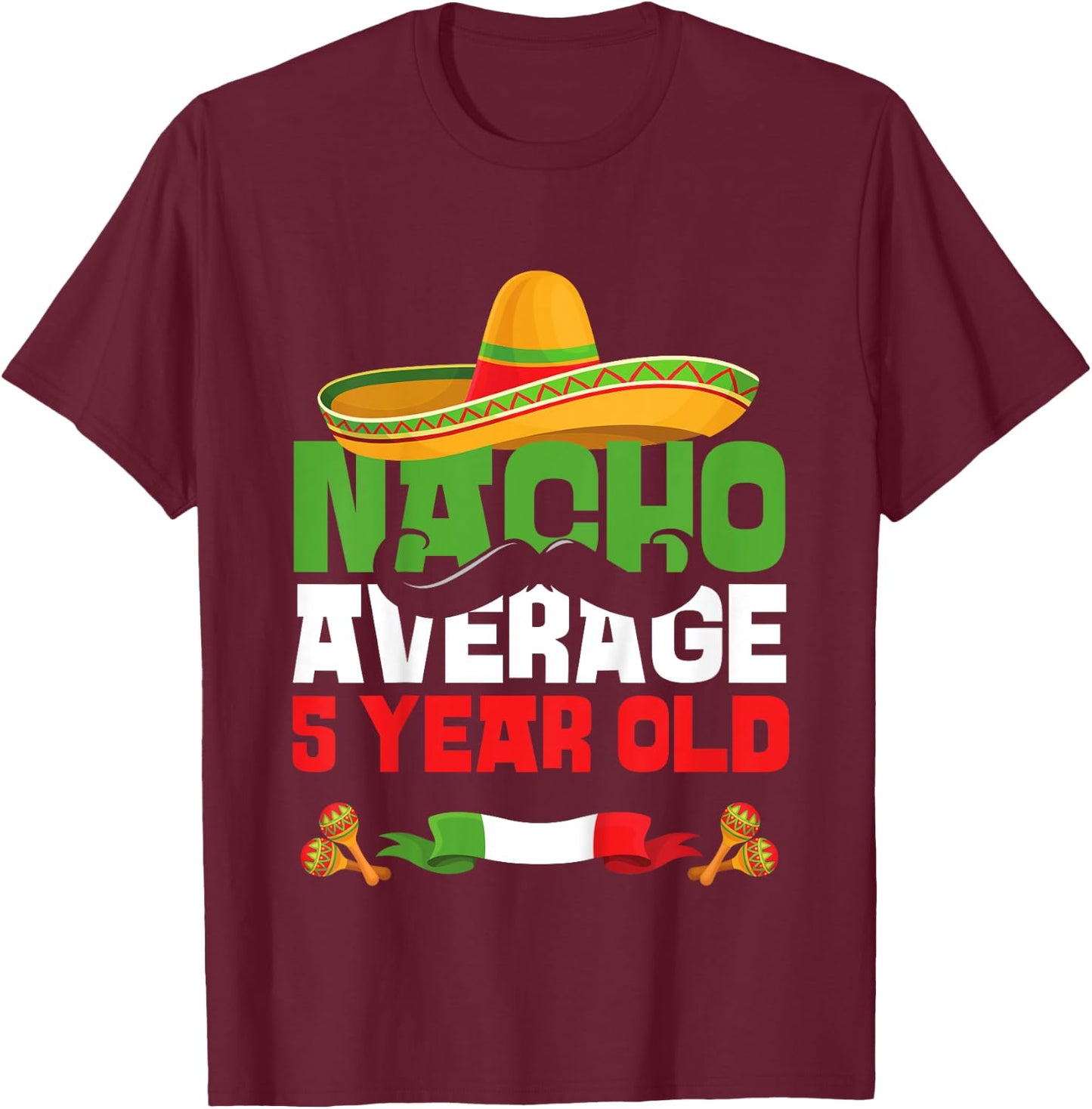 Kids 5 Year Old Mexican Fiesta 5th Birthday Party Cinco De Mayo T-Shirt - T-Shirt | Maroon