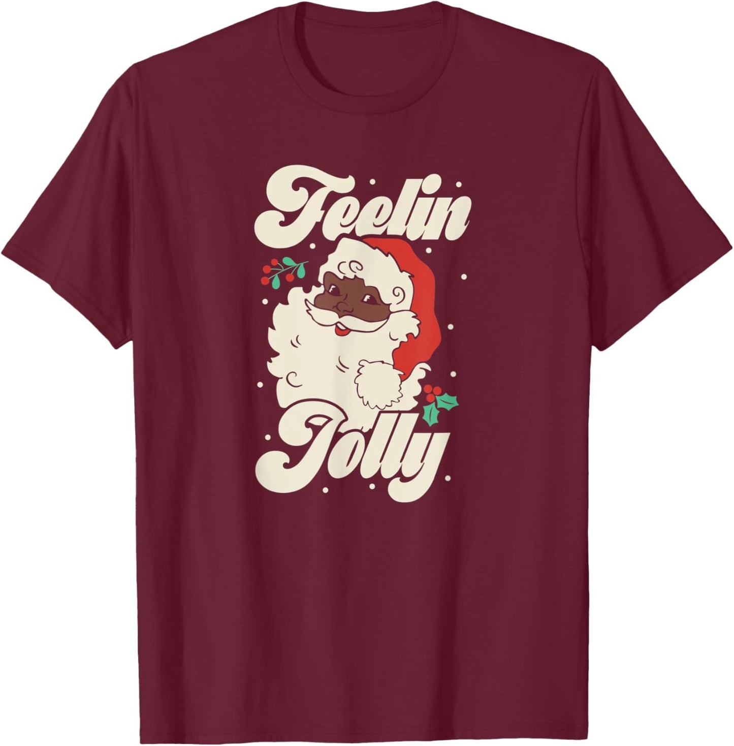 Christmas shirt Feeling Jolly Retro vintage Santa Black T-Shirt - T-Shirt | Maroon