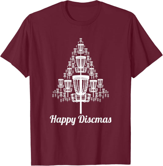 Happy Discmas Christmas Tree Basket Disc Golf Disc Golfing T-Shirt - T-Shirt | Maroon