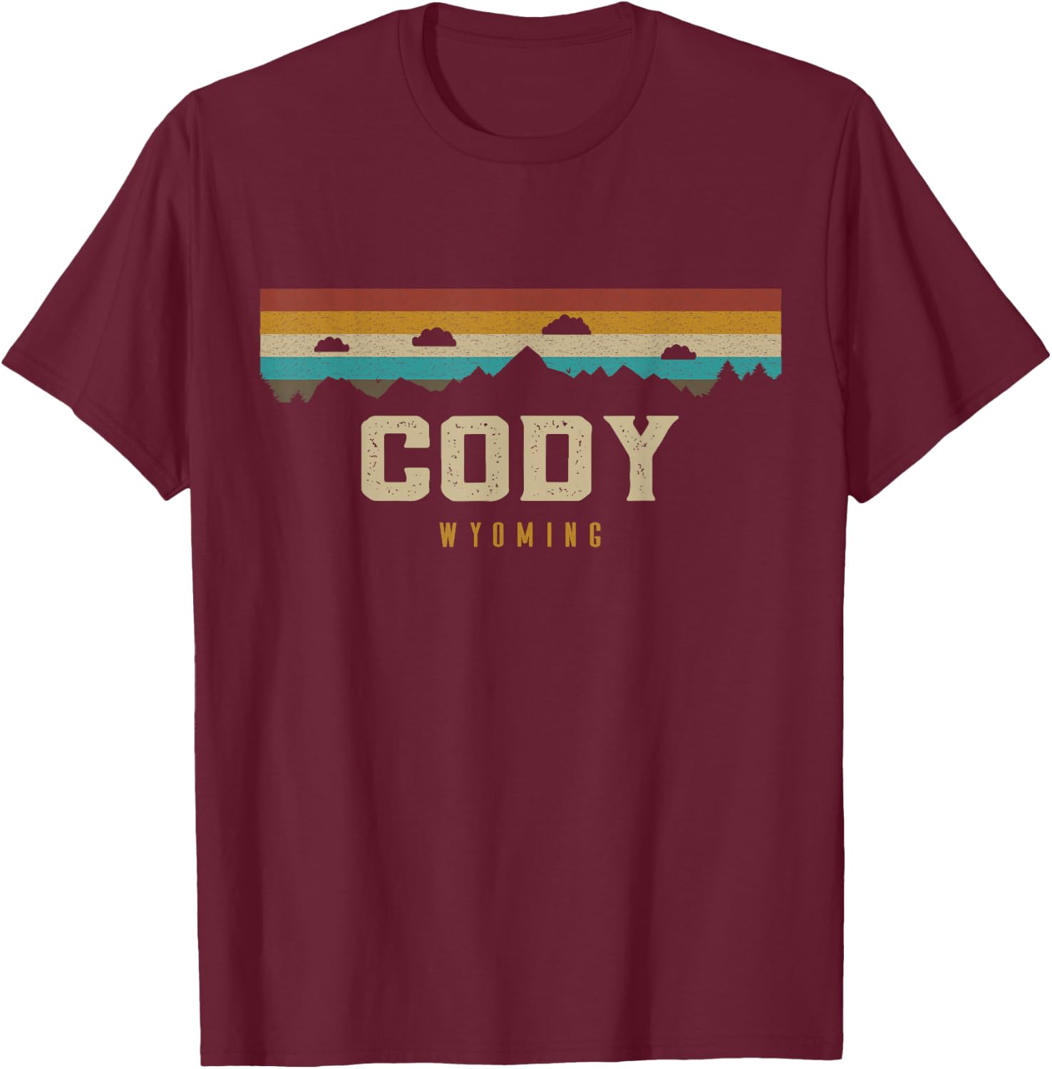 Cody Wyoming Vintage Mountains Hiking Camping Retro T-Shirt - T-Shirt | Maroon