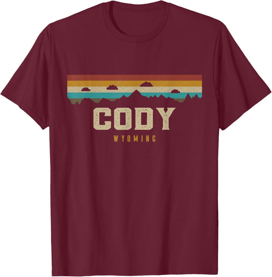 Cody Wyoming Vintage Mountains Hiking Camping Retro T-Shirt - T-Shirt | Maroon
