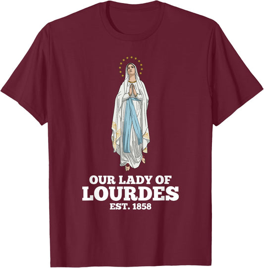 Our Lady of Lourdes 1858 Marian Pilgrimage Catholic T-Shirt - T-Shirt | Maroon