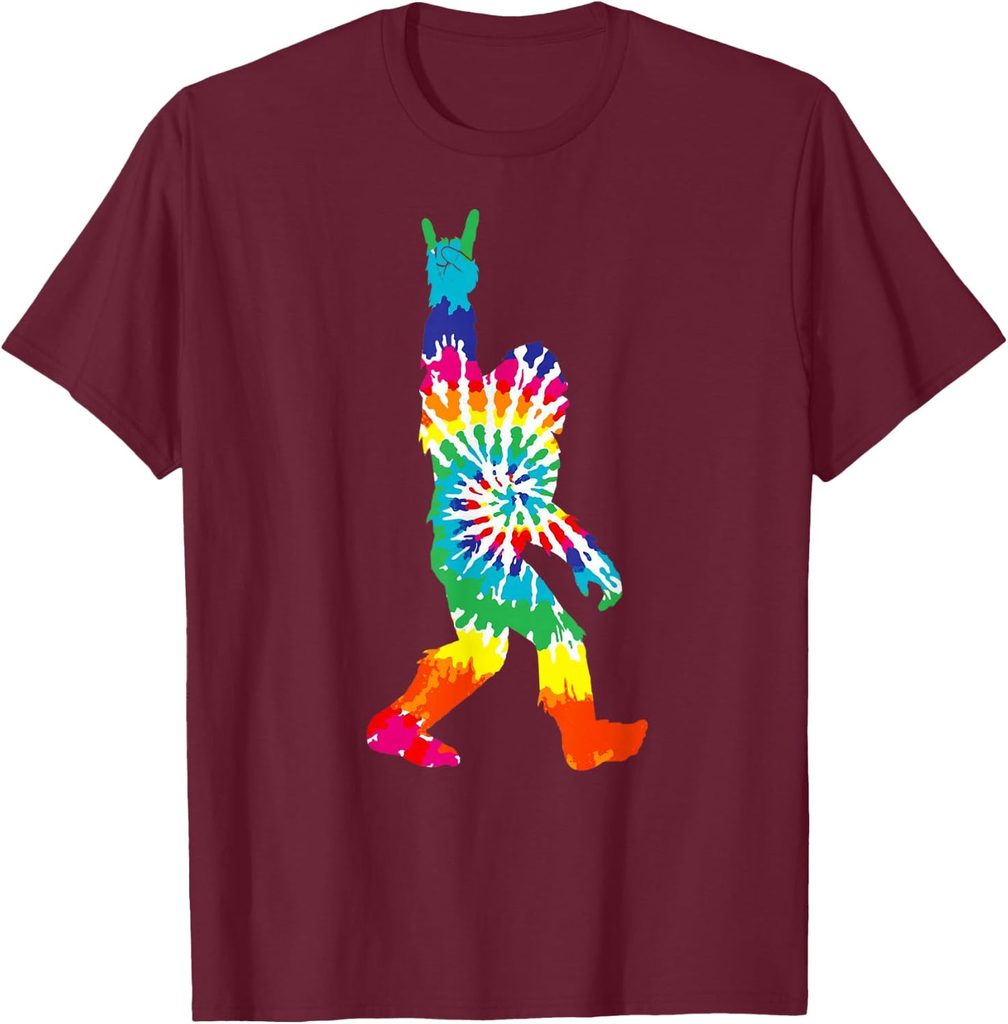Funny Bigfoot Rock and Roll Tie Dye Shirt Sasquatch Believer T-Shirt - T-Shirt | Maroon