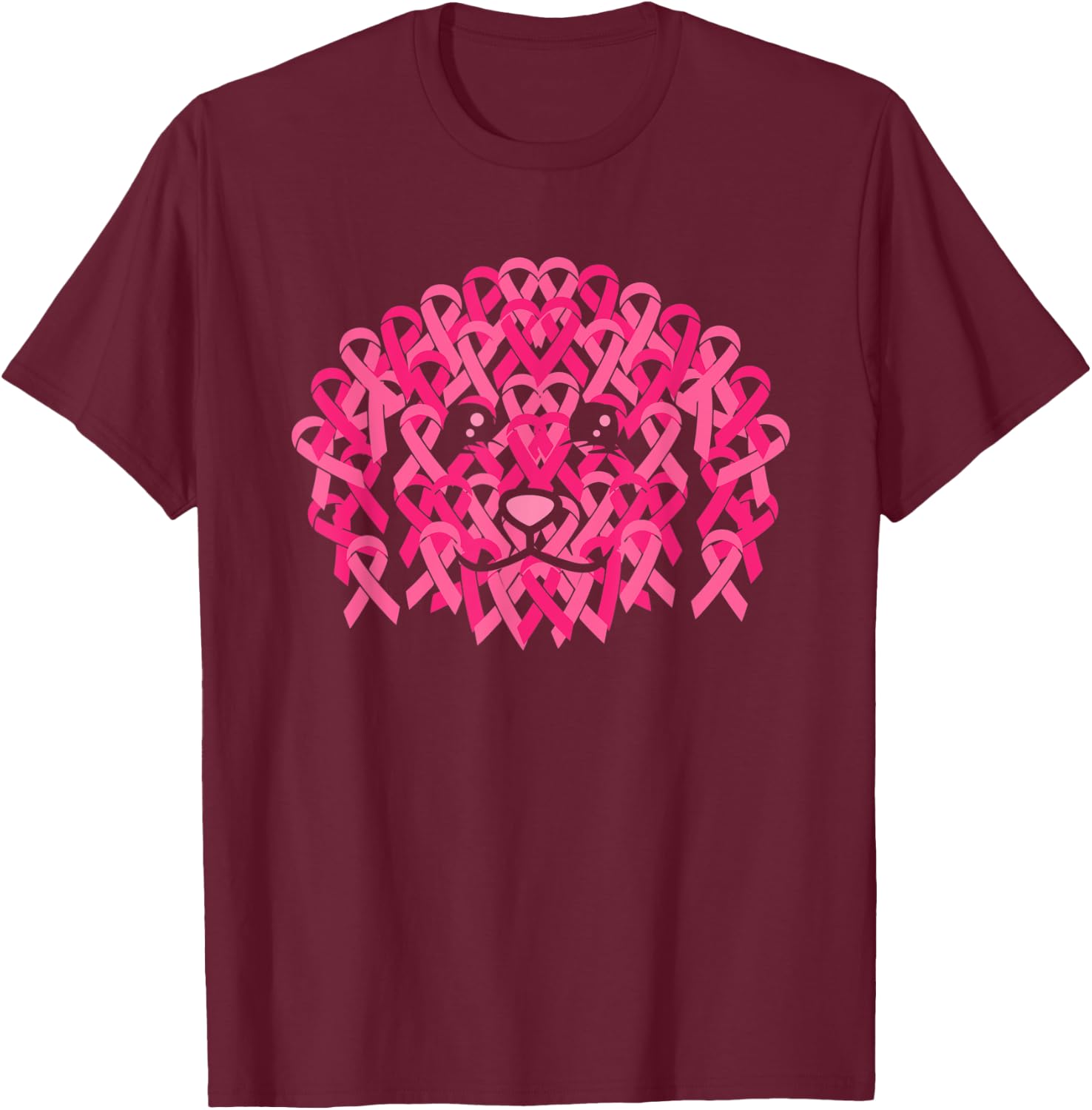 Pink Ribbon Dog Face Inspirational Breast Cancer Awareness T-Shirt - T-Shirt | Maroon