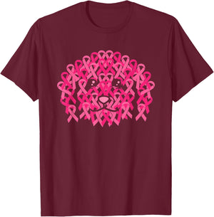 Pink Ribbon Dog Face Inspirational Breast Cancer Awareness T-Shirt - T-Shirt | Maroon