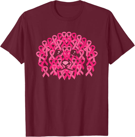Pink Ribbon Dog Face Inspirational Breast Cancer Awareness T-Shirt - T-Shirt | Maroon
