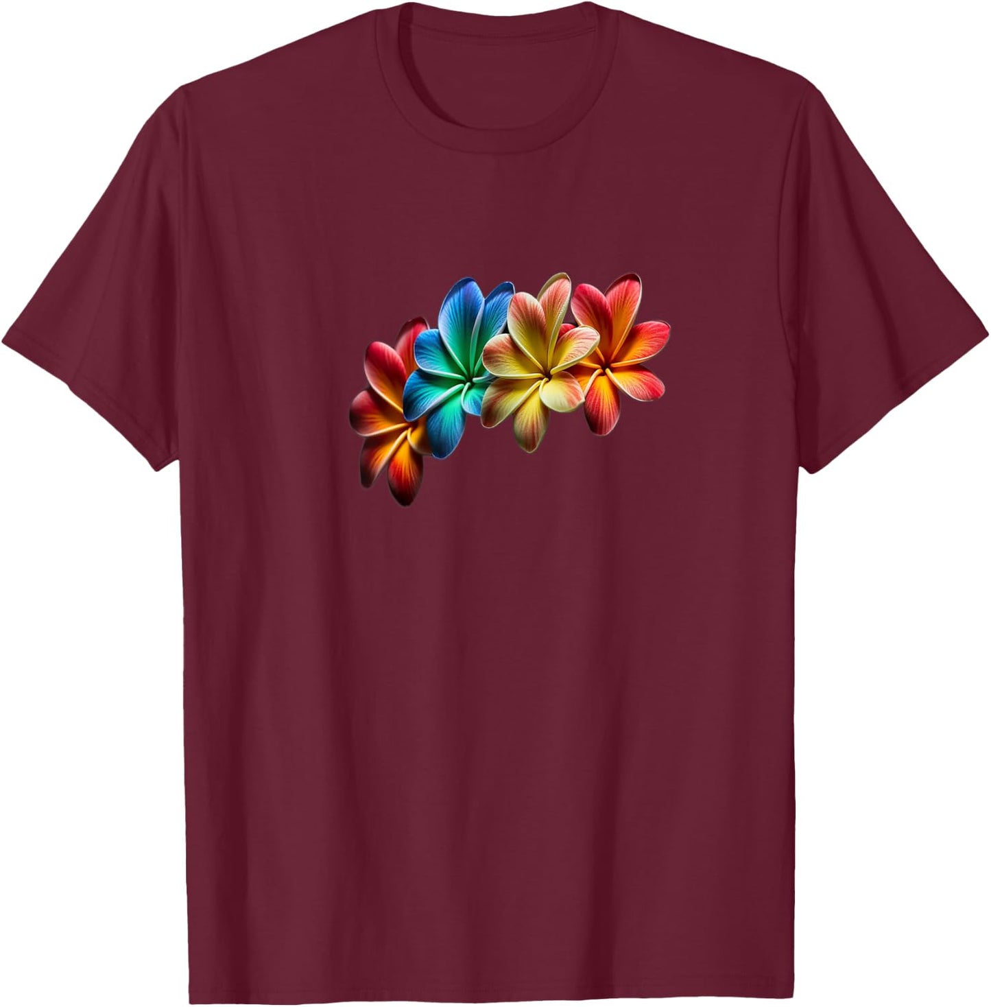Rainbow Plumeria Design by Blazed Trezurs T-Shirt - T-Shirt | Maroon