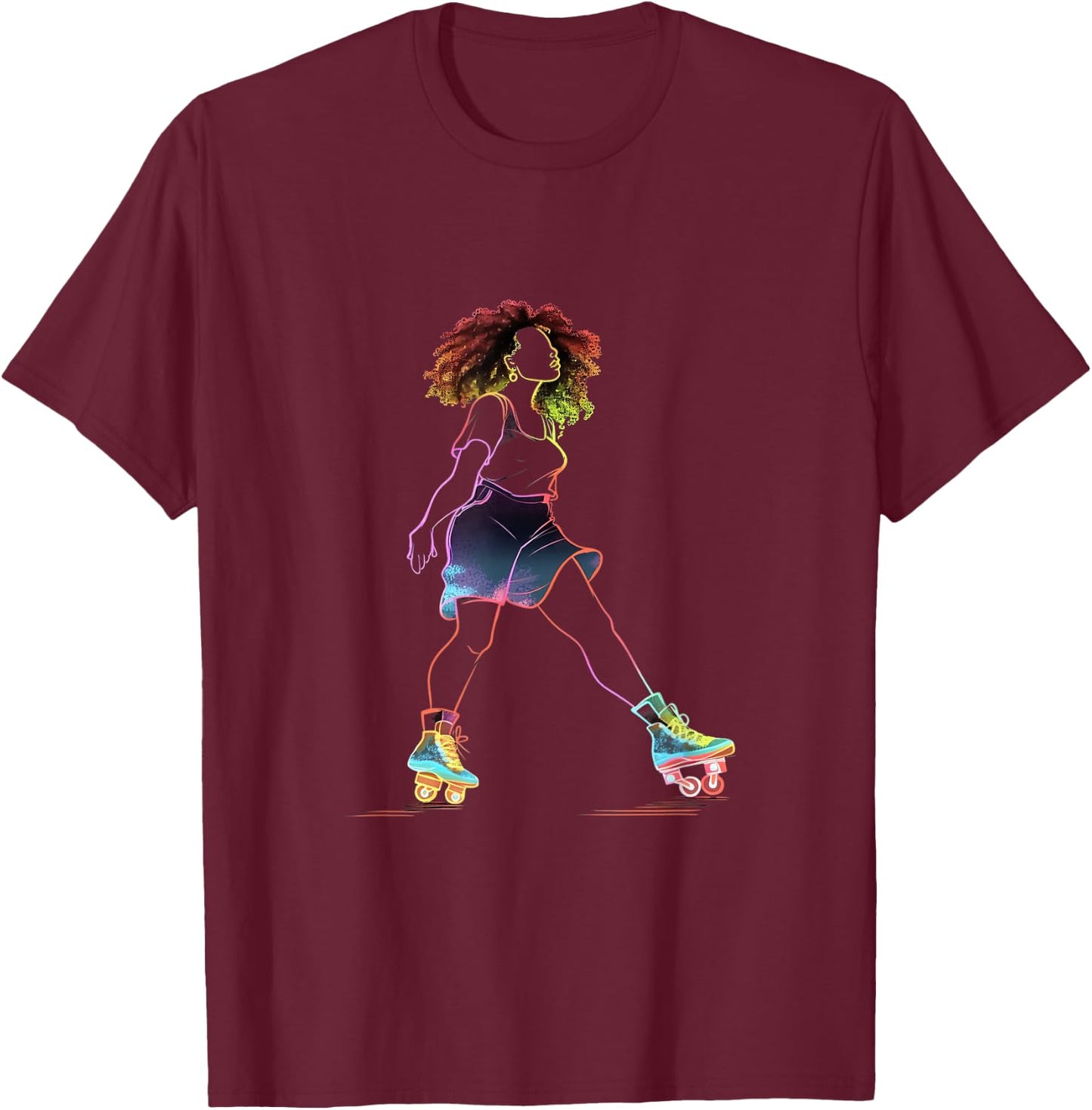 Roller Skating Afro Woman Roller Skates African American T-Shirt - T-Shirt | Maroon