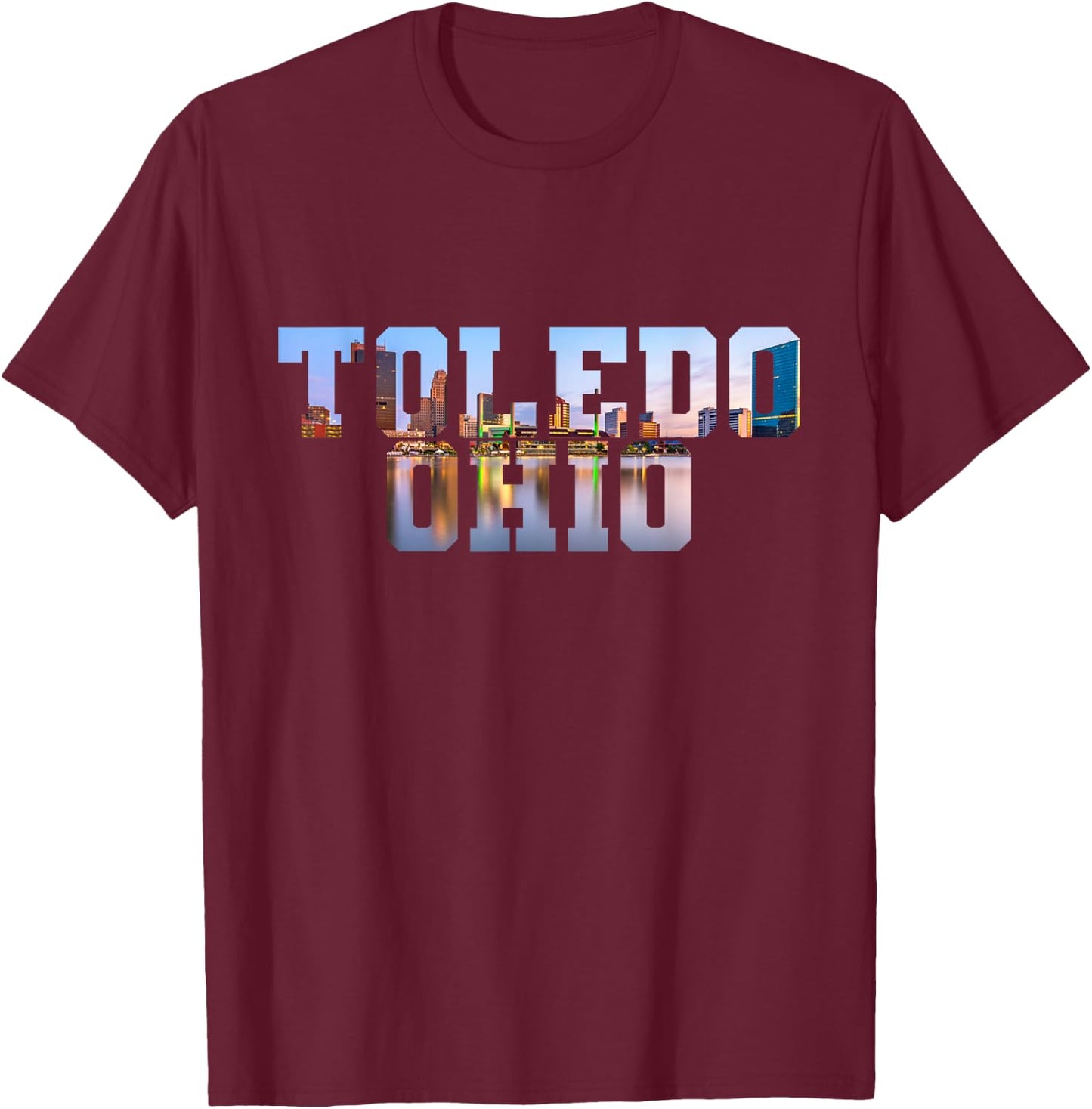 Toledo Maumee River Skyline Inside Toledo Ohio Block Letters T-Shirt - T-Shirt | Maroon