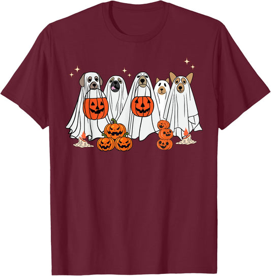 Dog Ghost Cute Dog Dressed As Ghost Funny Halloween Dog Women Kids T-Shirt - T-Shirt | Maroon