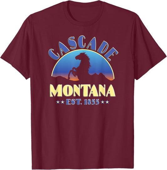 Cascade Montana MT Wild Horse T-Shirt - T-Shirt | Maroon