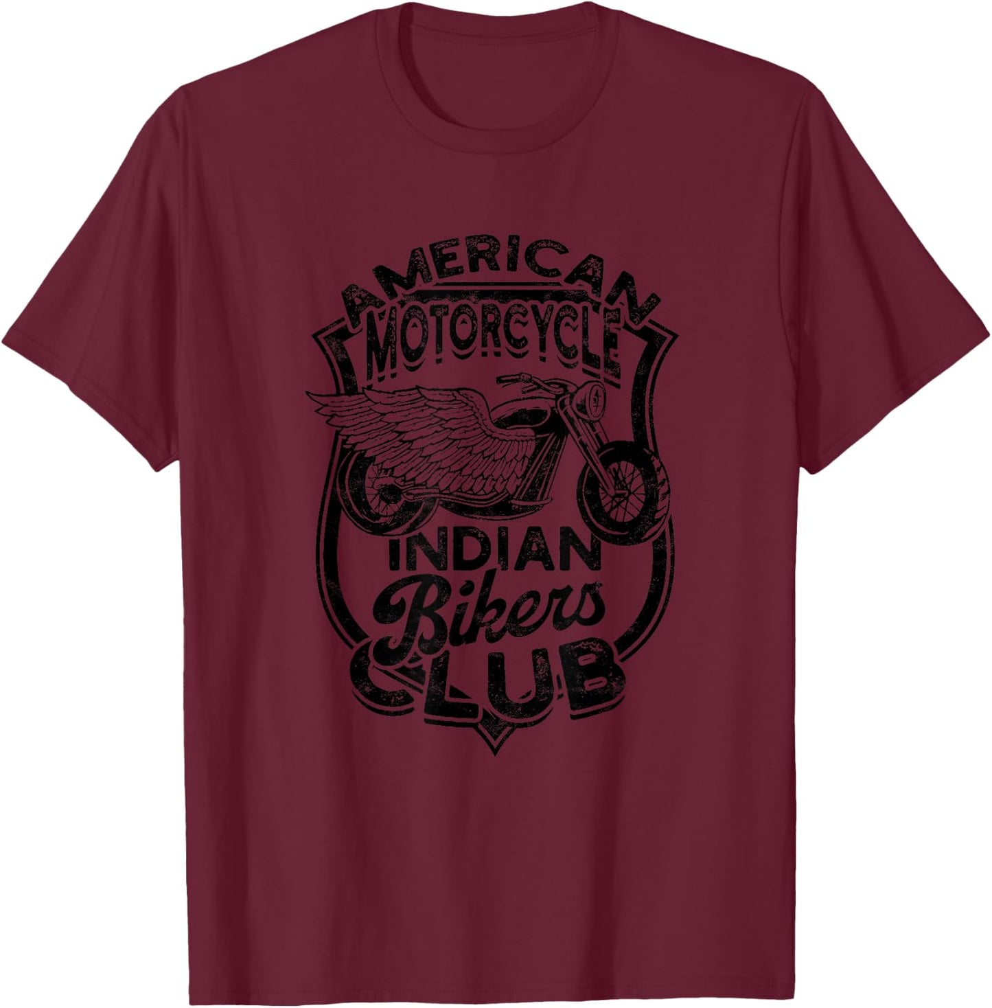 American Motorcycle Indian Bikers Club - Men's Adults Motorcycle Club , Grey, Small, Short Sleeve, Classic Fit, Pull On, Letter Print T-Shirt - T-Shirt | Maroon