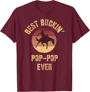 Best Buckin' Pop-Pop Ever Western Rodeo Cowboy Bucking Horse T-Shirt - T-Shirt | Maroon