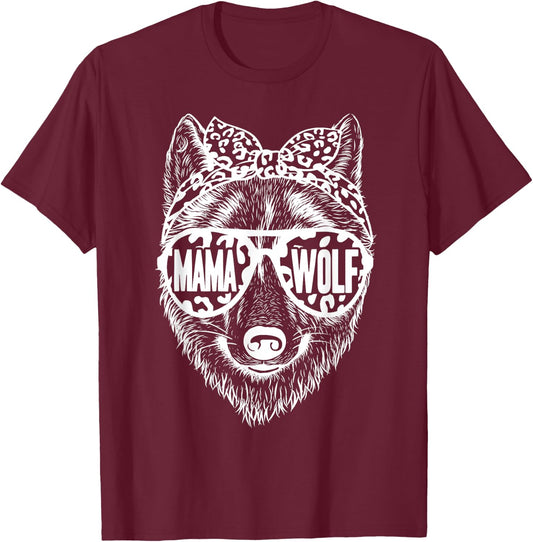 Mama Wolf Face Sunglasses For Mom Mommy on Mother's Day T-Shirt - T-Shirt | Maroon